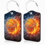 Basketball on Fire Set of 2 Luggage Tags for Suitcases Leather Suitcase Tags Identifiers with Privacy Name Address Label and Stainless Steel Loop for Women Men Travel Luggage Accessories (Basketball on Fire)