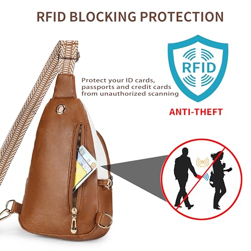 Crossbody Bags for Women Anti Theft Vegan Leather Sling Bag RFID Blocking Chest Bag for Travel (Beige Brown-02)