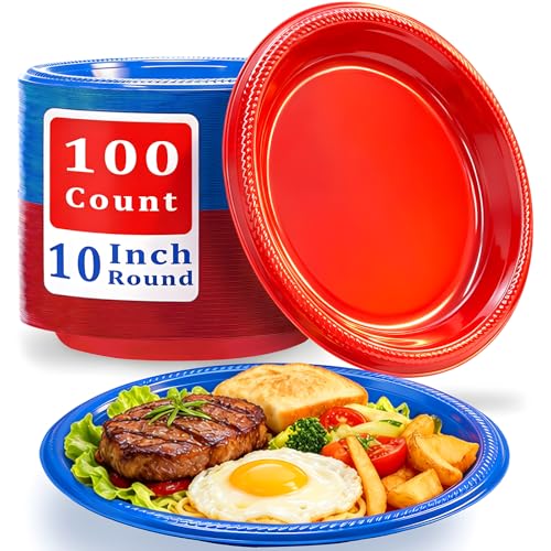 100 Count Red and Blue Disposable Plates 10 Inch (Red/Blue / 100 Pcs)