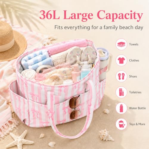 Large Beach Bag for Women (Pink White)