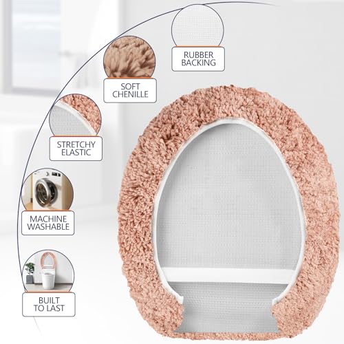 Microfiber Elongated Toilet Seat Cover 19.5"x 15" Machine Washable (Blush Pink / Elongated)