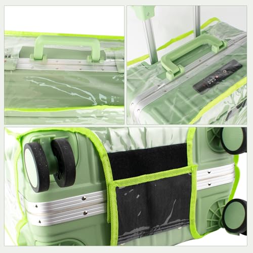 3Pcs Thicken Clear Luggage Cover (Clear-Green Frame / 20"+24"+28")