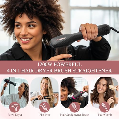 Hair Dryer Brush Blow Dryer Brush Straightener (Black)