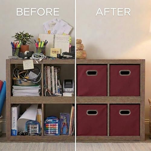Fabric Storage Bins 6 Piece Set (Burgundy / 11” L x 11” W x 11” H)