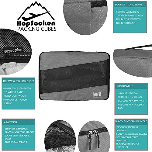5pc Packing Cubes Set Large Travel Luggage Organizer 4 Cubes 1 Laundry Pouch Bag (Gray)