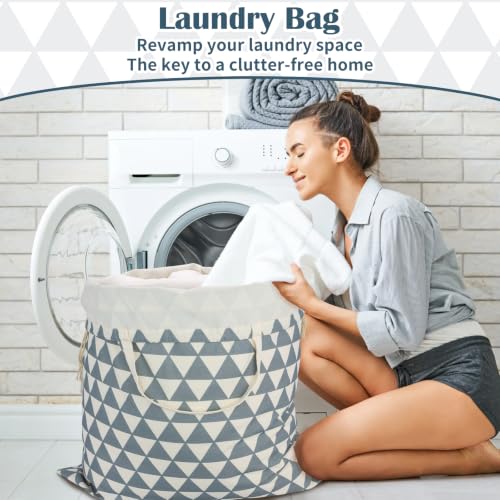 Canvas Laundry Bag 33"Wx 35"H (Gray Triangle,1pc XL / XL 33"W x 35"H┃1 Pack)