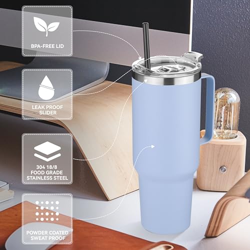 40 oz Stainless Steel Tumbler with Handle (Light Blue / 40 Ounces-4)