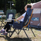 Oversized Folding High Back Portable Lawn Chairs for Adults Outdoor Camp Sports Hunting Fishing Backyard with Hard Armrest Cup Holder Carrying Strap (Blue / Mesh back)