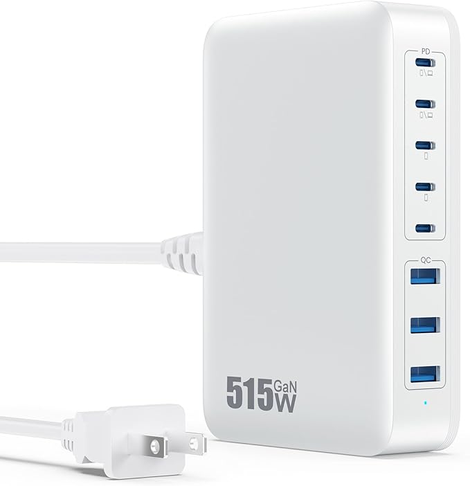 USB C Charger Block 515W GaN IV 8 Port Fast Charging Station Hub, Dual PD 100W by GKUTW
