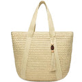 Straw Beach Bags for Women Summer Tote Bag Boho Shoulder Purse (D Beige)