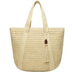 Straw Beach Bags for Women Summer Tote Bag Boho Shoulder Purse (D Beige)