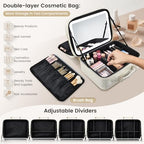 Makeup Bag with LED Lighted Mirror 12.2 IN Cosmetic Train Case Double Layer Makeup Case Adjustable Brightness in 3 Colors Cosmetic Organizer Artist Storage with Brush Holder Vanity Beige (12.2 Inch Beige / 0-Double Layer)