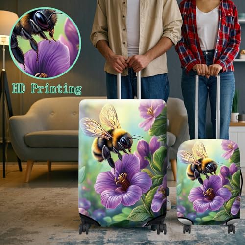 Luggage Cover + Tag (Bee Purple Flowers / M)