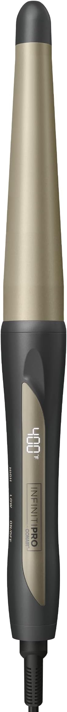 INFINITIPRO BY CONAIR Tourmaline Ceramic 1¼-Inch to ¾-Inch Tapered Curling Wand, Tapered Curling Wand Produces Beachy Waves, Dark Grey