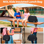 NOL Reusable Insulated Kids Lunch Bag (Black / Horizontal (6 Liters))
