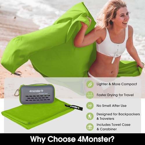 Quick Dry Travel Towel with Case & Carabiner (Green / 31.50" x 15.80")