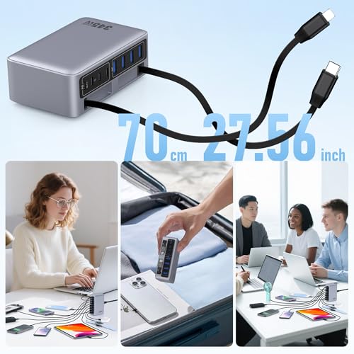 345W USB C Charger 10 in 1 Retractable Wall Charger with 2 Cables (Sliver / 345W)