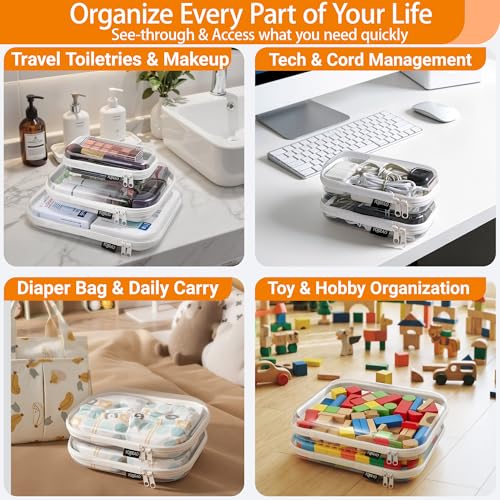 Clear Hard Shell Zipper Cases (White / 4 Pack(M))