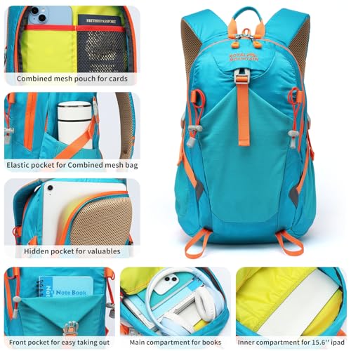 Hiking Backpack 30L Foldable Travel Daypack For Women Men (Lake Blue / 30L)