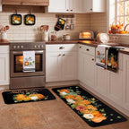 10 Pcs Fall Pumpkin Kitchen Decor Set Black Kitchen Rugs Set (Green, Black / Fresh)