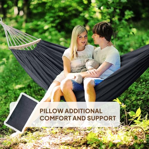 Cotton Hammock 8.9x4.9ft Holds Up to 660lbs Prevents Side (Dark Grey / 270x150cm)