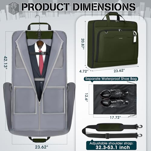 Garment Bags for Travel Carry On Garment Bag for Hanging Clothes (Green)
