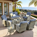 Patio Furniture Set (8 PCS Loveseat Rocking Chair Set / Deni Blue)