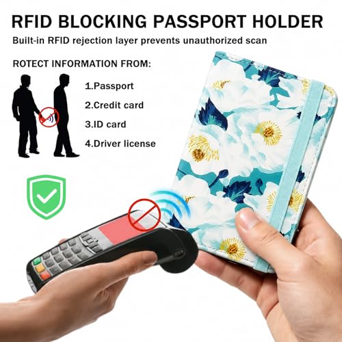 RFID Blocking Passport Holder for Travel (Camellia)