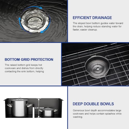 33"x19" Matte Black Undermount Double Bowl Workstation Kitchen Sink (Matte Black / 33" (50/50))