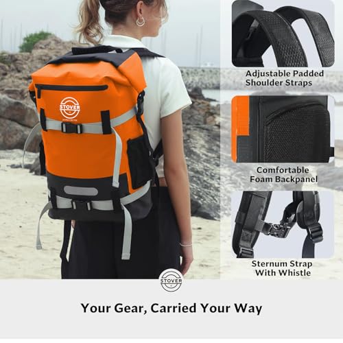 30/40/55L Waterproof Dry Backpack & Phone Case- X-Large Floating Dry Bag for Kayaking, Travel, Hiking, Fishing, Camping, Motorcycles & Beach, Heavy-Duty Roll Top Men/Women (Orange) (Orange / 40L)
