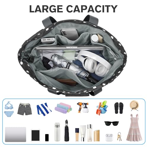 Beach Bag Waterproof Sandproof Large Capacity Foldable for Women (Black White / 35L)