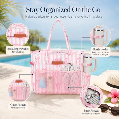 Large Beach Bag for Women (Pink White)