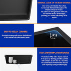 25" Quartz Sink Drop In Wet Bar Sink Black Prep Kitchen Sink Topmount Deep Single Bowl (Black / 25"x22")