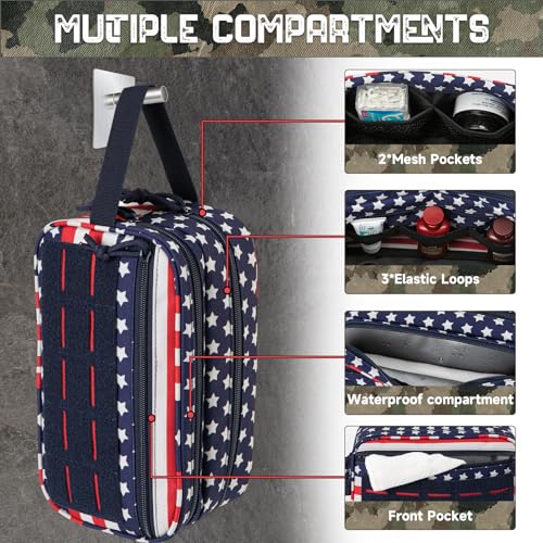 Tactical Toiletry Bag For Men Hygiene Bag EDC Military Tool Molle Pouches Small Dopp Kit Mens Shaving Kit Travel shower Bags Star (1 US Star-Spangled)
