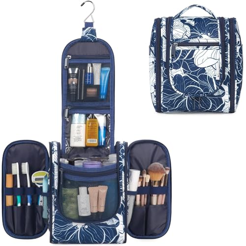 Hanging Travel Toiletry Bag for Women (B-Blue Lotus / Medium)