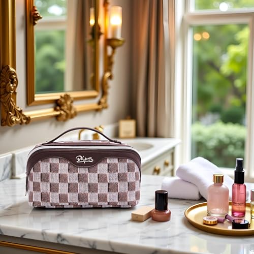Travel Makeup Bag Cosmetic Bags for Women (D-3-Brown)