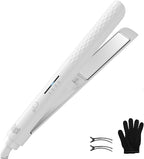 Quico Hair Straightener, 110-240V Global Travel Hair Straighteners for Women, 15s Fast Heating, Professional Negative Ion Flat Iron, Temp Memory, 320℉-450℉, Auto-Off, with Glove and Clips, Gift, White