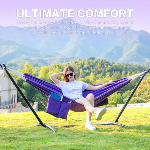 Double Hammock with Stand for Outside (Purple)