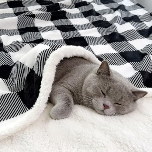 Sherpa Fleece Throw Blanket 80" x 90" Reversible Plush Fluffy Large Big Blanket Lattice Flannel Blankets for All Season Use (Black and White / 80"*90")