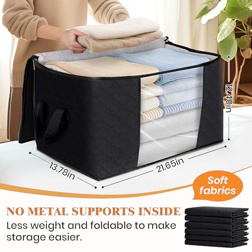 6 Pack Storage Bags for Clothes Blanket Storage Bins with Lids (6 Pack-60l / Black)