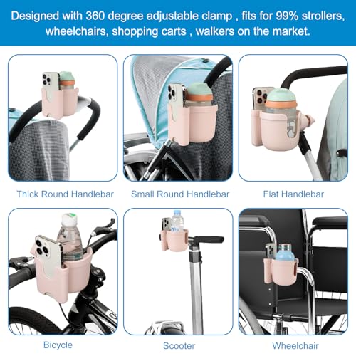 Stroller Cup Holder with Phone Holder (All Crystal Pink)
