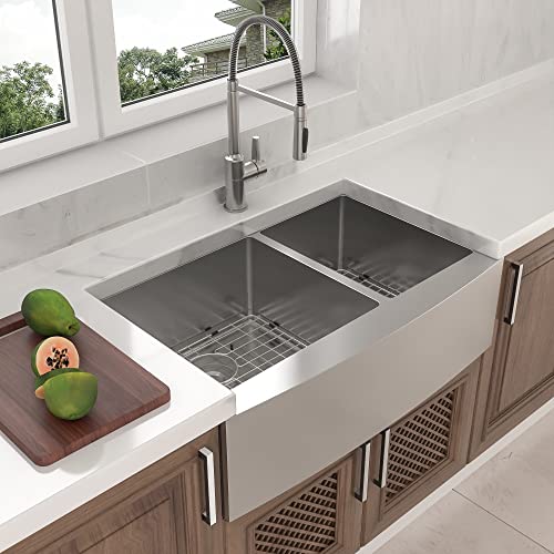 33 Inch Farmhouse Sink Double Bowl 60 (Stainless Steel / 33''x21''-60/40)