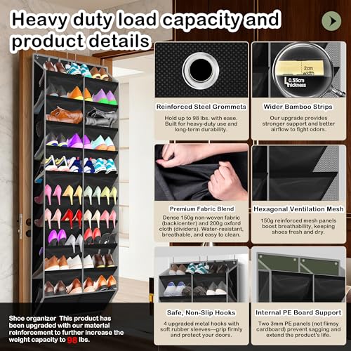 10 Tier Over the Door Shoe Organizer (Black)
