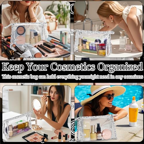 12 Pieces Large Clear Makeup Bag PVC Portable Travel Makeup Cosmetic Toiletry Zippered Pouches Waterproof Vinyl Plastic Clear Organizer Storage Case (12pcs Gray L)