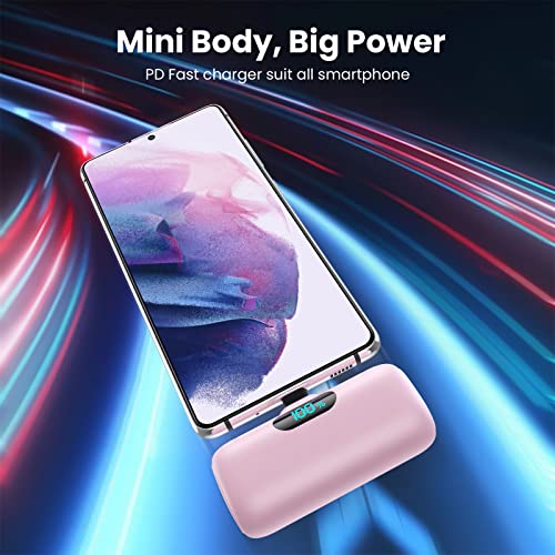 2 Pack] Mini Portable Charger 5000mAh Power Bank (Light Purple+Pink)
