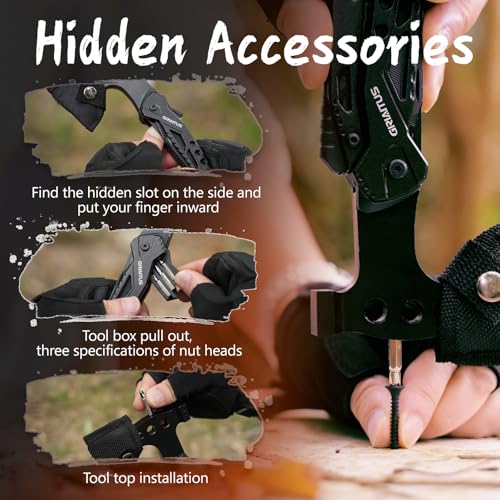 16 in 1 Multitool Camping Survival Gear with Axe Saw Pliers Whistle Hammer (Black)