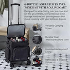 6 Bottle Insulated Wine Bag with Rolling Cart (Black)