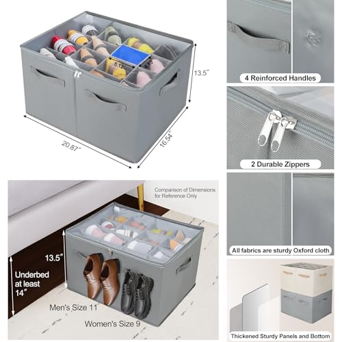 Shoe Organizer for Closet (Gray / Large(20.87''L x 16.54''W x 13.5''H))