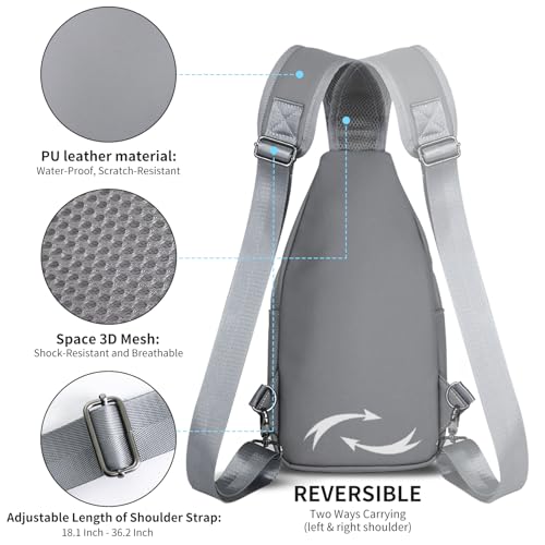 Crossbody Sling Bag Men Women (Leather Grey / Large)