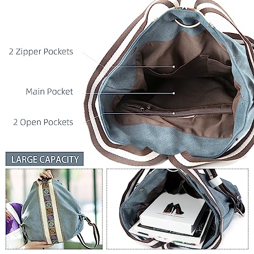 Women Canvas Backpack Daypack Casual Shoulder Bag (Blue Grey)